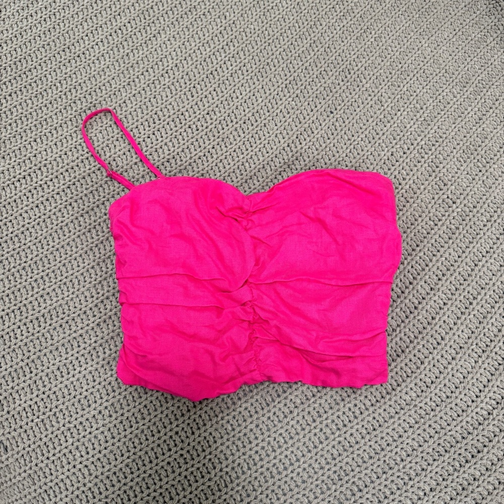 Pink Ruched Strapless Top